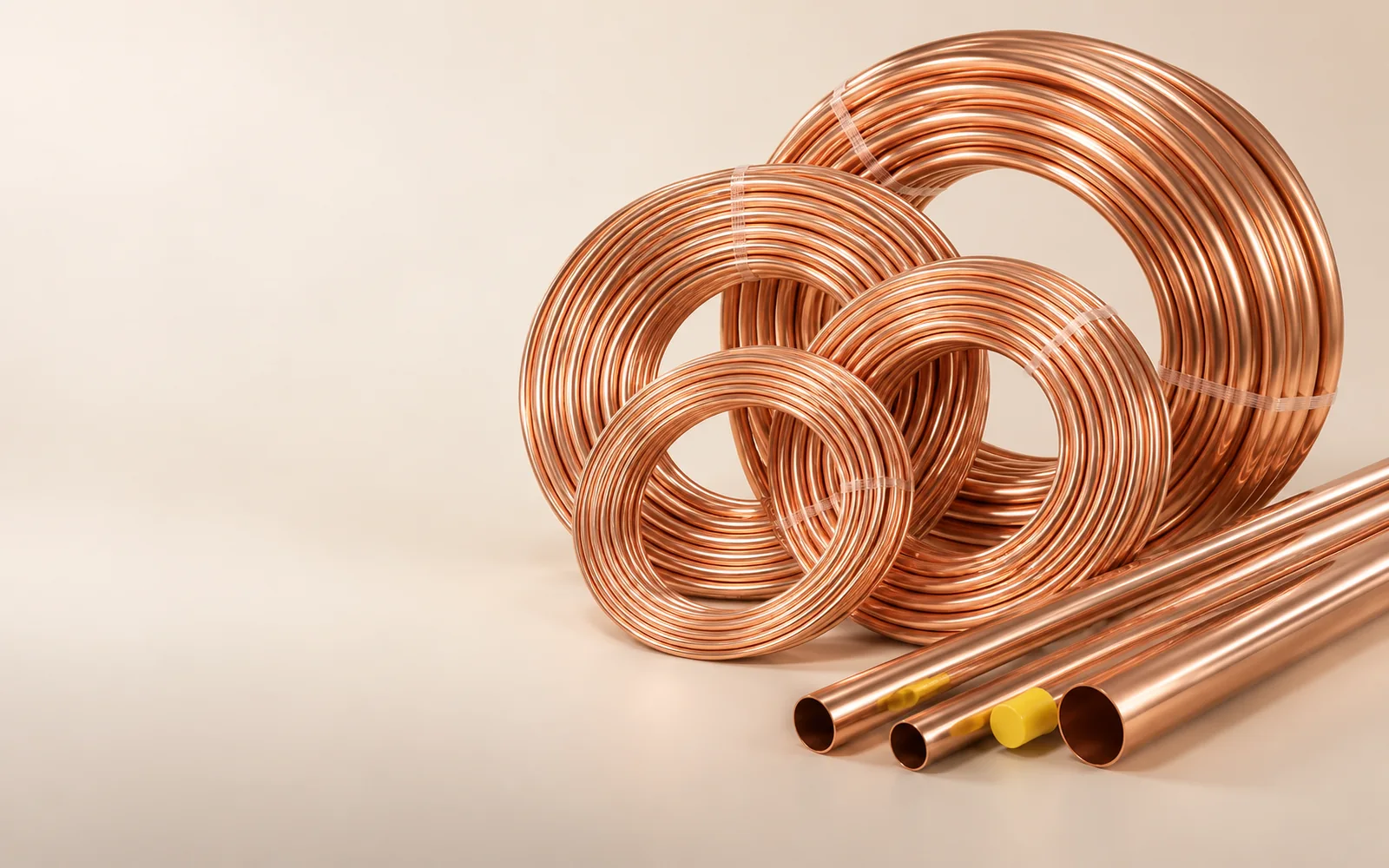 Refrigeration copper coils and straight copper pipes for AC installation
