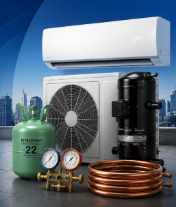 HVAC-R equipment including air conditioner, compressor, refrigerant and copper coil